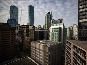 Office towers, hotels and condos in downtown Vancouver.