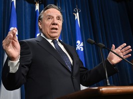 Quebec Premier François Legault speaking at the legislature in Quebec City.