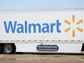 FILE - A tractor trailer bearing the Walmart logo in Richland, Miss., Sept. 6, 2023. Walmart reports earnings on Tuesday, Feb. 20, 2024.