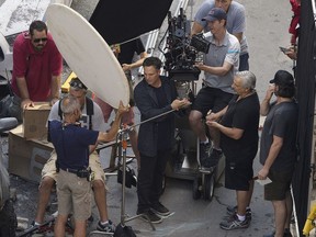 FILE - Cast member Mark Ruffalo works during the filming of "Avengers: Infinity War, Wednesday, July 5, 2017, in Atlanta. Georgia lawmakers said on Wednesday Feb. 7, 2024 that moviemakers should be required to do more than just show a peach at the end of the credits to get the top benefit from Georgia's lucrative film tax credit.
