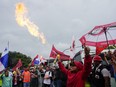 Demonstrators protest against a mining contract outside the National Assembly in Panama City, Friday, Oct. 20, 2023. Lawmakers approved on Friday a new mining contract between Canada's First Quantum Minerals and Panama's government at the Cobre Panamá copper mine.