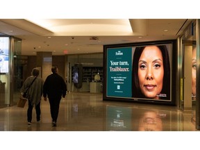 Pictured above: Royal Bank Plaza Digital Wall, featuring an advertisement for The Forum, an Elevating Voices Grant recipient