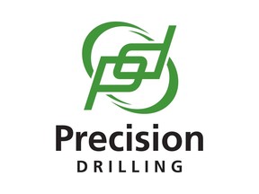 Precision Drilling Corp. says it earned $146.7 million in its latest quarter, up from a profit of $3.5 million a year earlier, as its revenue edged lower. The corporate logo of Precision Drilling is shown in a handout.