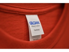 Gildan apparel at a store in Montreal, Quebec, Canada, on Friday, Dec. 15, 2023. Two investment firms that are among the largest shareholders of clothing manufacturer Gildan Activewear Inc. are taking aim at the board for its decision to oust Chief Executive Officer Glenn Chamandy - a move that puts the company at risk, they say. Photographer: Graham Hughes/Bloomberg