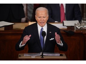 Joe Biden during the State of the Union address on March 7. Photographer: Al Drago/Bloomberg