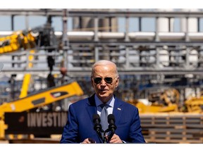 Joe Biden speaks at the Intel Ocotillo campus in Chandler, Arizona on March 20.