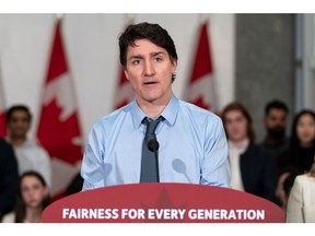 Justin Trudeau, Canada's prime minister, during a news conference in Vancouver, British Columbia, Canada, on Wednesday, March 27, 2024. Canada's population growth rate hit a fresh record, capping a year when one of the world's largest immigration programs reached its top speed as pressures mounted on Prime Minister Justin Trudeau's government to slow down future inflows.