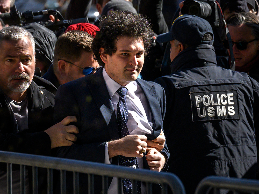 FTX founder Sam Bankman Fried arrives in US federal court in New York on March 30, 2023.