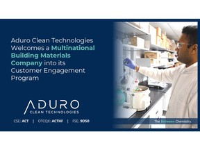 Aduro Clean Technologies Welcomes a Multinational Building Materials Company into its Customer Engagement Program