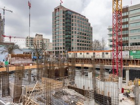 An apartment building under construction in Vancouver.
