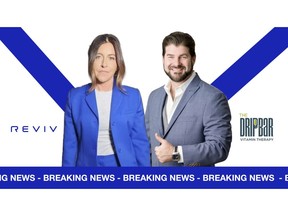 Ben Crosbie, CEO of The DRIPBaR and Sarah Lomas, Founder and CEO of REVIV Global, announce their exciting partnership.