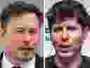 Elon Musk, left, is suing OpenAI and chief executive Sam Altman, right. 