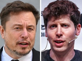 Elon Musk, left, is suing OpenAI and chief executive Sam Altman, right.