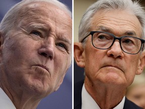 Both U.S. President Joe Biden, left, and Federal Reserve Chairman Jerome Powell are counting on a steady easing of price pressures this year.