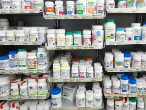 Prescription drugs at a pharmacy in Montreal.