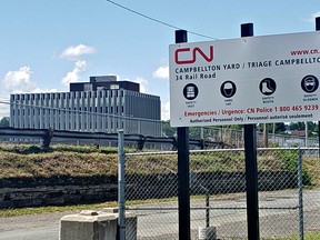 The sign entering the Canadian National Railway Co. rail yard in Campbellton, N.B.