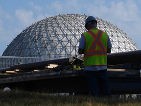 A construction worker at Ontario Place in Toronto.
