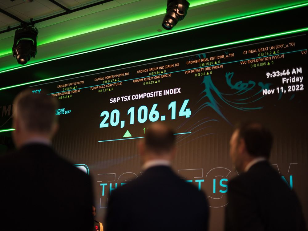 The S&P TSX composite index screen at the TMX Market Centre in downtown Toronto.