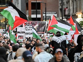People take part in a protest in support of Palestine in Montreal.