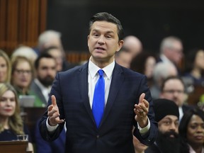 Conservative Leader Pierre Poilievre speaks during question period in the House of Commons on Parliament Hill in Ottawa.