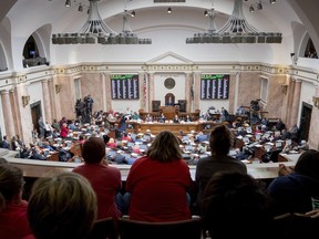 FILE - Visitors fill the gallery of the House chamber, Friday, April 13, 2018, in Frankfort, Ky. Kentucky's Republican-dominated legislature wrapped up work Friday, March 22, 2024, on a bill meant to lay the foundation to attract nuclear energy projects to a state where coal has reigned as king for generations, fueling the economy.