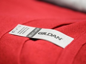Gildan apparel at a store in Montreal.