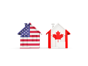 Housing with American, Canadian flags