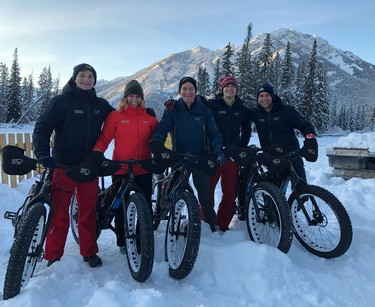 The Waterous family in their Banff mountain backyard From left to right: Liam, Jan, Adam, Riley and Connor. The family hatched a plan to build the Calgary-Banff train route eight years ago.