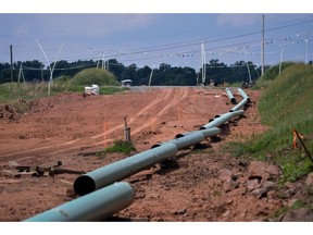 Sections of pipe at an Energy Transfer Partners LP construction site for a natural gas liquids pipeline.