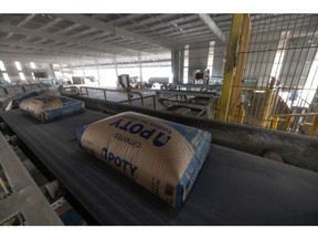 Bags of cement on the production line at the Votorantim Cimentos facility in Primavera, Para state, Brazil, in November 2023.