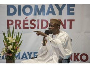 Ousmane Sonko, Senegal's opposition leader, speaks at a news conference in Dakar, Senegal, on Friday, March 15, 2024. Sonko and Faye were released after lawmakers approved amnesty for crimes linked to political protests between 2021 and 2024.