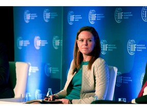 Megan Greene, member of the monetary policy committee of the Bank of England, during the Institute for International Finance (IIF) Global Outlook Forum in Washington, DC, US, on Wednesday, April 17, 2024. The International Monetary Fund inched up its expectations for global economic growth this year, citing strength in the US and some emerging markets, while warning the outlook remains cautious amid persistent inflation and geopolitical risks.
