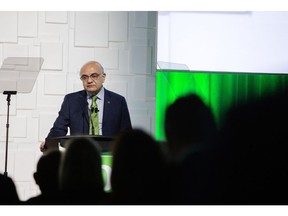 Bharat Masrani, president and chief executive officer of Toronto-Dominion Bank, speaks during the Toronto-Dominion Bank annual general meeting in Toronto, Ontario, Canada, on Thursday, April 18, 2024. Toronto-Dominion Bank is confronting shareholders at a moment when investors and executives alike are clamoring for clarity on potential penalties in a US probe and the future of the firm's leadership.