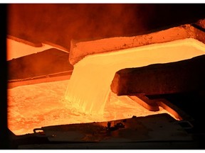Molten copper poured into molds at the ZiJIn Serbia Copper plant in Bor, Serbia, on Thursday, April 18, 2024. Copper prices have rallied recently, driven by an improving outlook for global manufacturing and mine disruptions.