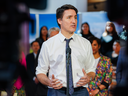 Prime Minister Justin Trudeau speaks during an announcement about measures in the 2024 budget for youth and education at Wanuskewin Heritage Park near Saskatoon on Tuesday, April 23, 2024. 