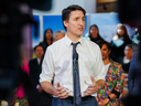 Prime Minister Justin Trudeau speaks during an announcement about measures in budget 2024 for youth and education at Wanuskewin Heritage Park near Saskatoon on Tuesday, April 23, 2024.