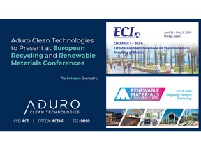 Aduro is pleased to announce its participation at two industry conferences focused on the advancement of the chemical recycling and renewable materials.