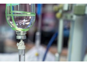 A glass salt-bottle intravenous infusion device is seen in an intensive care unit in Enshi, Hubei province, China, April 5, 2024. Photographer: CFOTO/Future Publishing/Getty Images