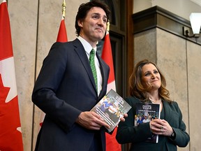 Prime Minister Justin Trudeau and Minister of Finance Chrystia Freeland arrive to deliver the 2023 federal budget in the House of Commons in Ottawa, last March. Freeland will table this year's budget on April 16.