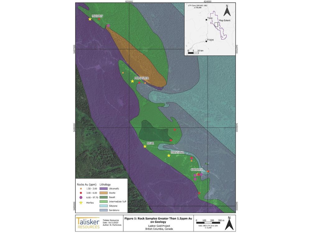 Talisker Samples Up to 97.7 g/t Au at the Ladner Gold Project