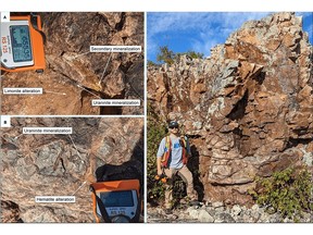 Uranium mineralization in Athabasca Group sandstone above the Unconformity on Stewart Island with radioactivity exceeding 65,535 counts-per-second.