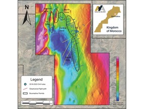 Location of Zones included in Boumadine Mineral Resource Estimate, with drill holes and magnetic data (residual total field)