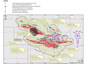 Surface Map - Monique Deposit Drilling Results