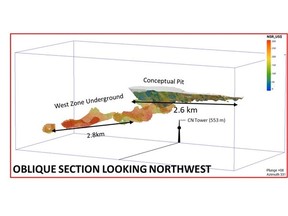 Figure 1, the 3D model of the mineral resources for the West and Central Zones of the Ferguson Lake Project