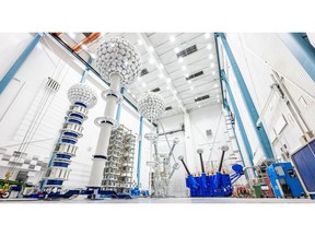 High-Voltage Direct Current (HVDC) power transformer testing area in one of Hitachi Energy's facilities in Europe