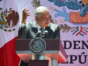 Mexican President Andres Manuel Lopez Obrador delivers a speech
