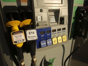 An E15 nozzle is displayed on a pum at service station in Minneapolis, Monday, Oct. 28, 2013 photo. The Environmental Protection Agency cleared the way Friday, April 19, 2024, for E15, a higher blend of ethanol, to be sold nationwide for the third summer in a row. Gasoline with 10% ethanol is already sold nationwide, but the higher blend has been prohibited in the summer because of concerns it could worsen smog during warm weather.