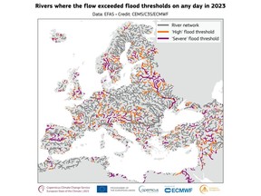 Higher than average rainfall saw a number of rivers across the EU exceed thresholds in 2023. Bloomberg