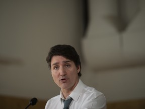 Prime Minister Justin Trudeau speaking at a press conference in Surrey, B.C.