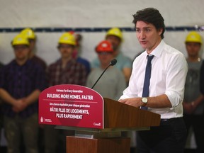 Prime Minister Justin Trudeau made a housing announcement at NRB Modular Solutions in Calgary.